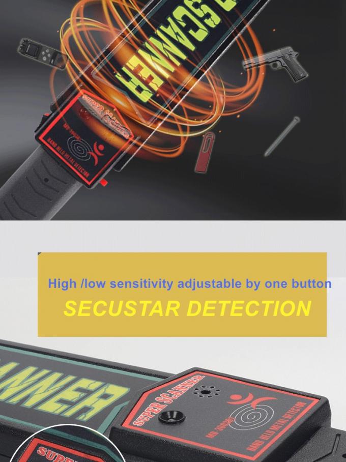 Detector de metais à mão da varinha super uma detecção IP55 de 360 graus com alarme sadio do diodo emissor de luz 0